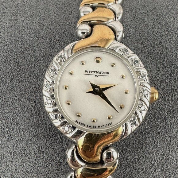 SOLD Vintage Swiss Made Wittnauer Fabulous 12 Diamond Accent Dress - Picture 4 of 11